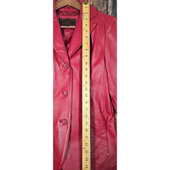 Siena Vtg Red Leather Blazer Button Front Collared Lined Jacket Retro Women's 4 - Picture 6 of 14